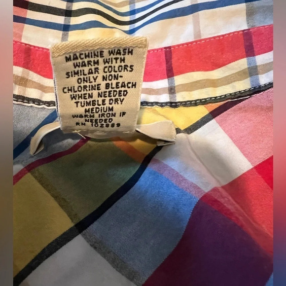 Béchamel, M, plaid striped, long-sleeve roll tab, button down cotton shirt. - Picture 7 of 8